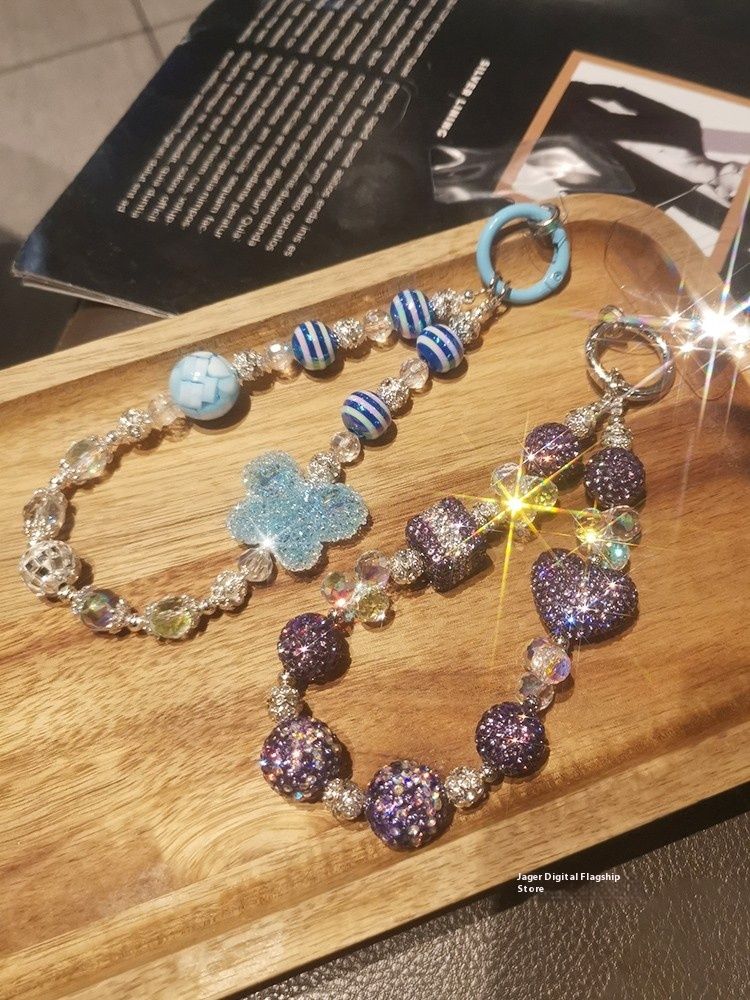 Zhen Ge Luxus handgefertigt voller Diamant Perle Handy Frauen High-End-Gefühl Anhänger Telefon Fall Handgelenk Anti-Verlust hängen_voghion.com
