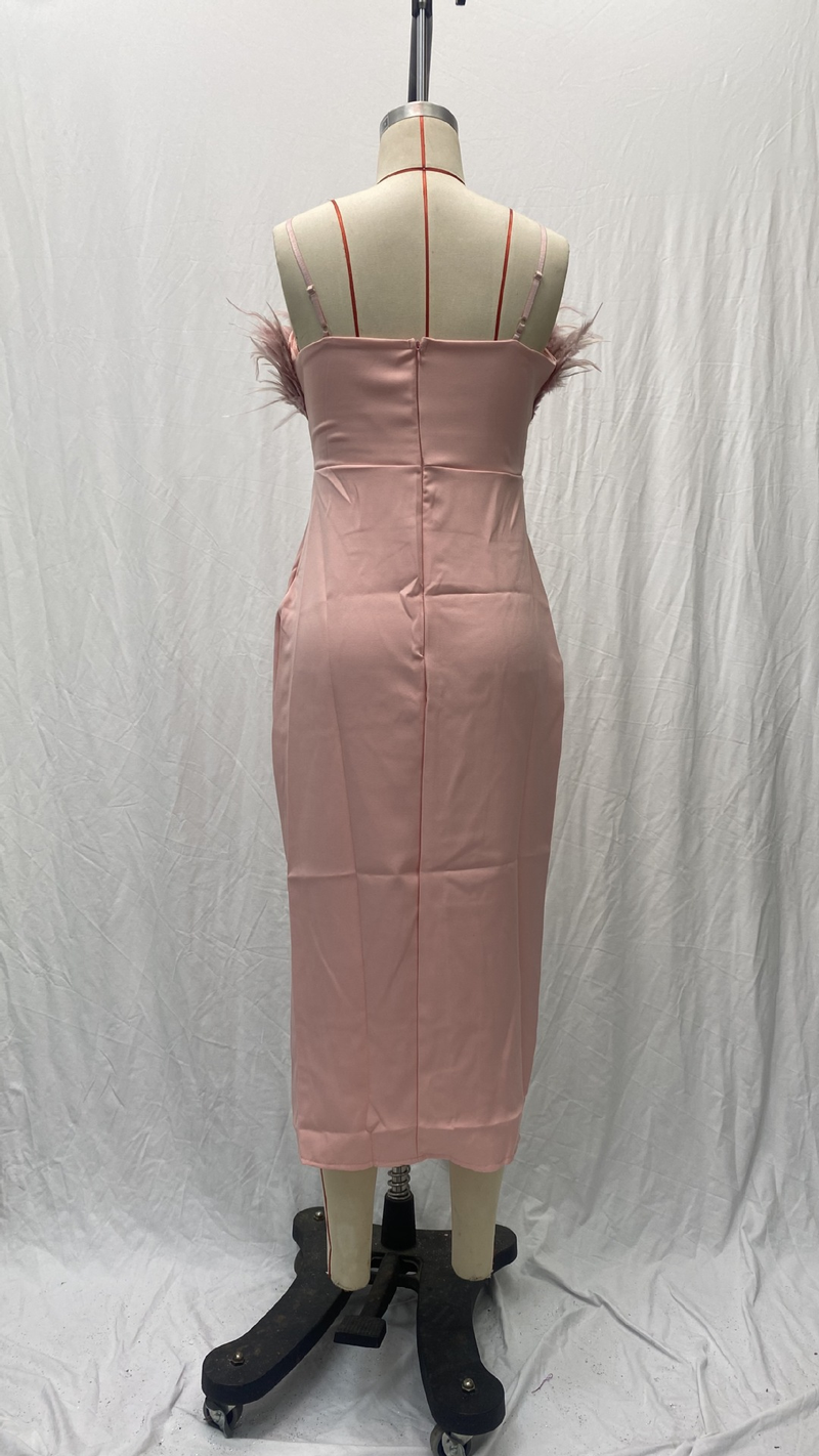 Abito da donna con bretelle in piume, abito da banchetto, temperamento sottile, braccio dimagrante_voghion.com