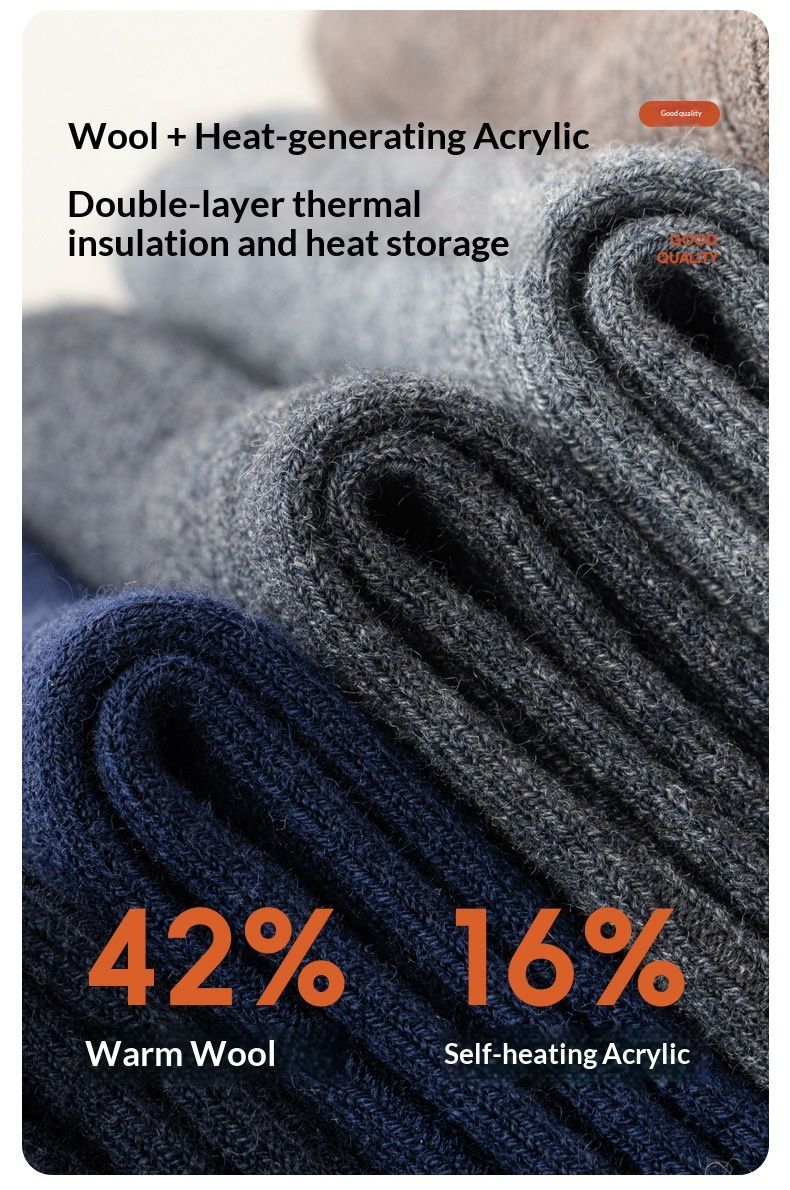 Pure Winter Wool Thickened Double Needle Thermal Insulation Mid-Calf Inner Fleece Long Self-Heating Men's Socks_voghion.com