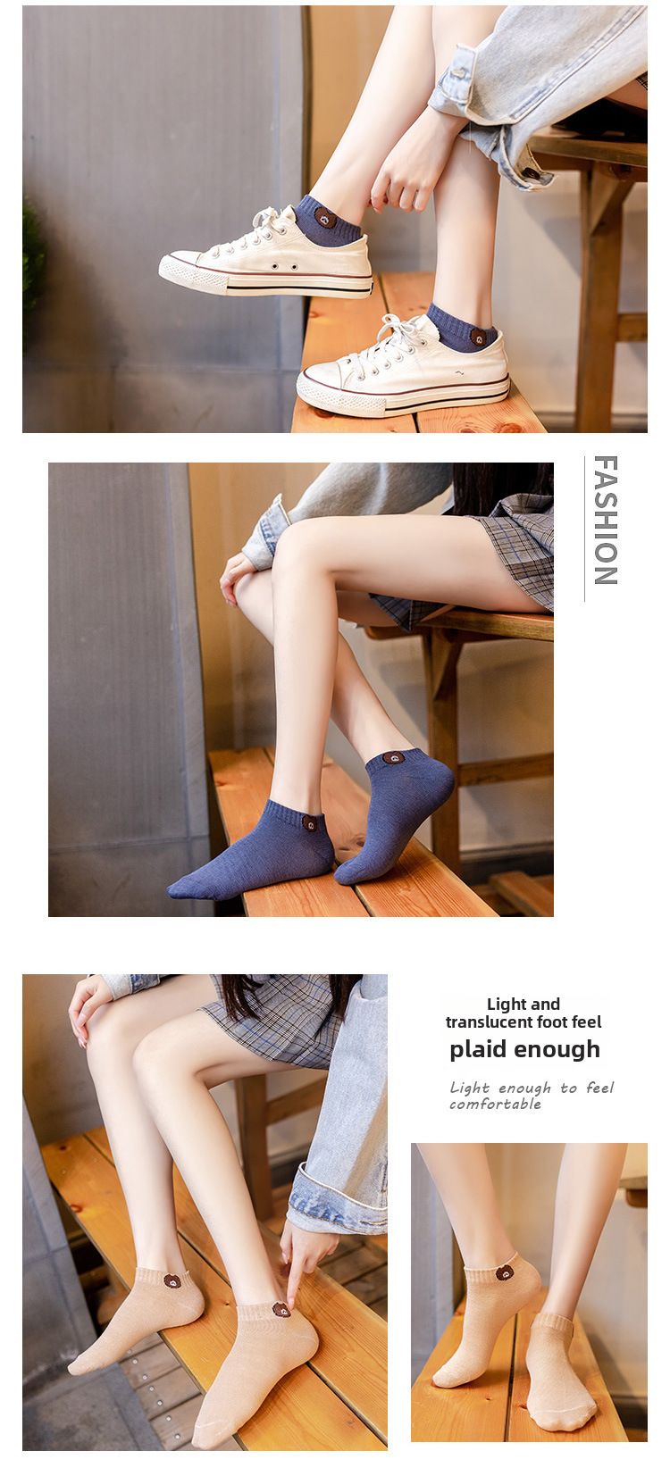 Boat socks women's spring and autumn casual cotton socks shallow bear socks invisible socks short cartoon socks Zhuji women's socks wholesale_voghion.com