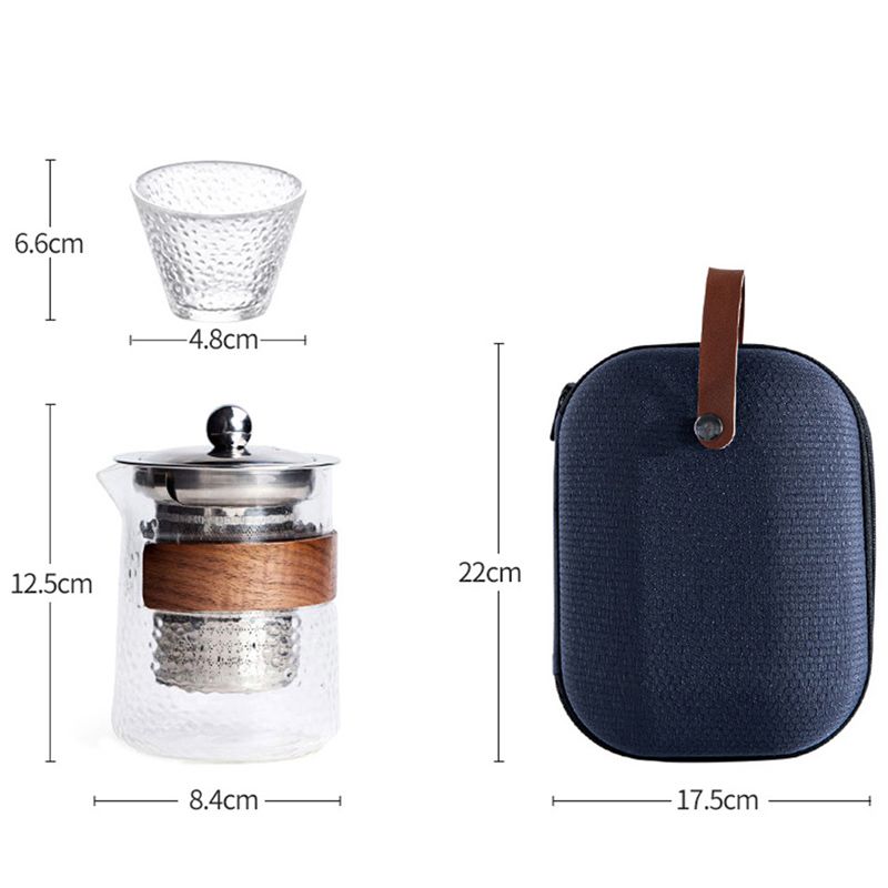Set da tè portatile da viaggio, set da tè in vetro resistente alle alte temperature, set da tè caldo da viaggio, accessori essenziali_voghion.com