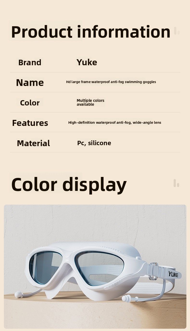 Schwimmbrille, wasserdicht, Antibeschlag-Schutz, hochauflösende professionelle Unisex-Schwimmbrille für Erwachsene mit großem Rahmen_voghion.com