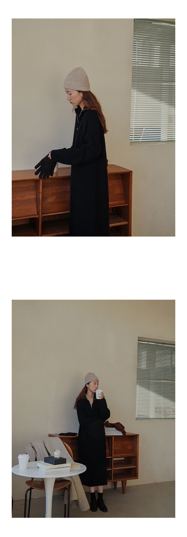 Maglione largo sopra il ginocchio, lunghezza media, con colletto rovesciato, stile pigro, strato interno in maglia, abito da donna per autunno inverno_voghion.com