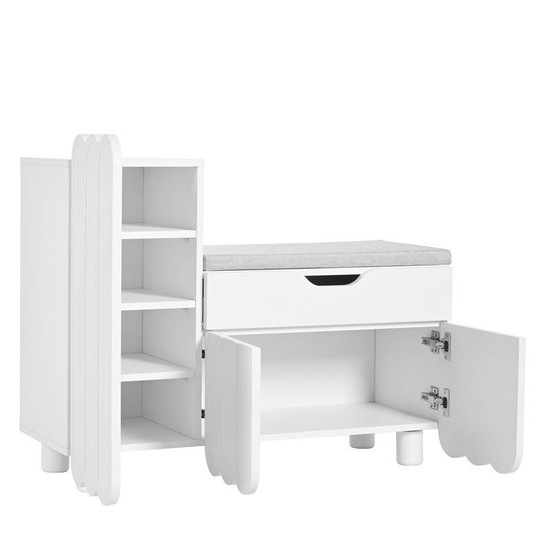 Meuble à chaussures moderne à 3 portes avec tiroir et coussin d'assise – Banc de rangement à chaussures blanc pour couloir, gain de place – Élégant meuble à chaussures d'entrée_voghion.com