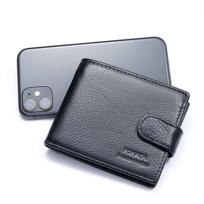 Portafoglio da uomo in vera pelle con grana litchi, con fibbia, stile retrò, porta carte pieghevole, con più scomparti per carte e porta monete._voghion.com