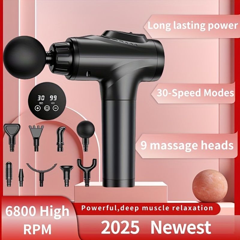 Przenośny elektryczny masażer mięśni, pistolet do masażu głębokich tkanek pleców, szyi i ramion, 30 prędkości, 9 głowic, prezent biurowy dla współpracowników i przyjaciół_voghion.com