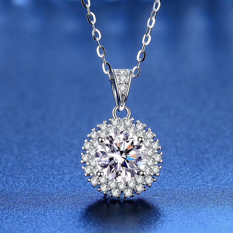 Collar de girasol de plata S, conjunto redondo Mosang simple y moderno con cadena de cuello de diamantes completa Transmisión en vivo_voghion.com