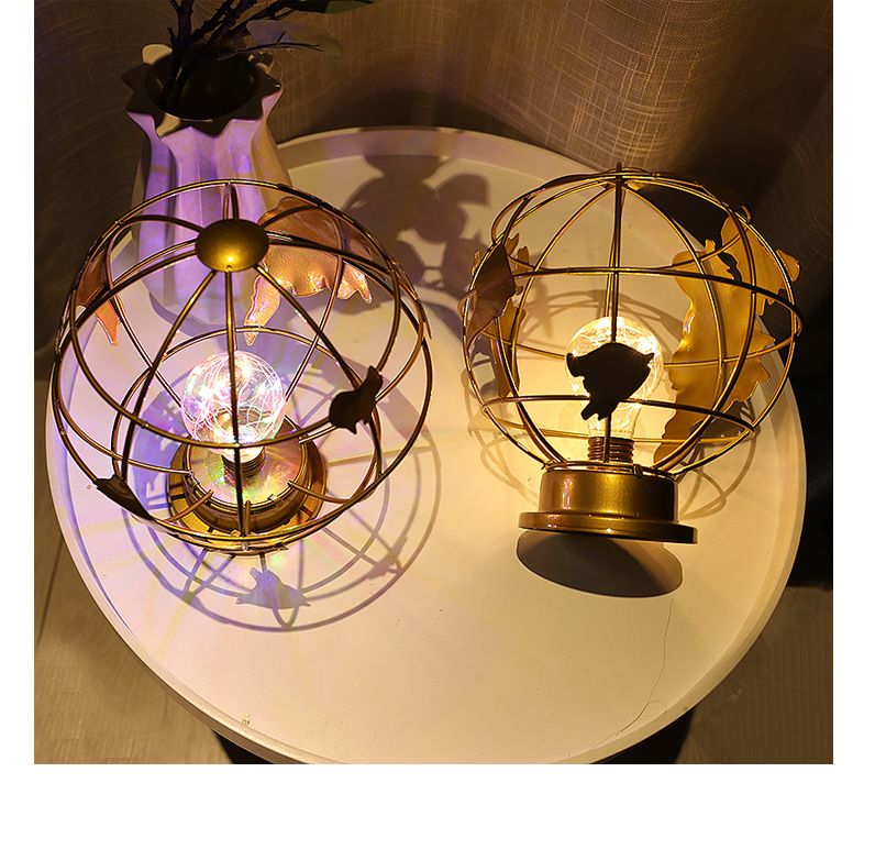 LED Globe Form Nachtlicht Eisen Kunst Beleuchtung Wohnzimmer Dekoration Atmosphäre Europäischen Stil Ornament_voghion.com