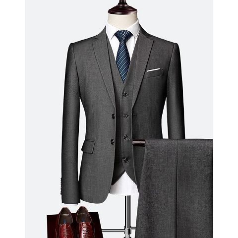 CT Men's Set Three-Piece Business Professional Slim Fit Groom Suit Young Groomsmen Reception Tuxedo Lan's_voghion.com