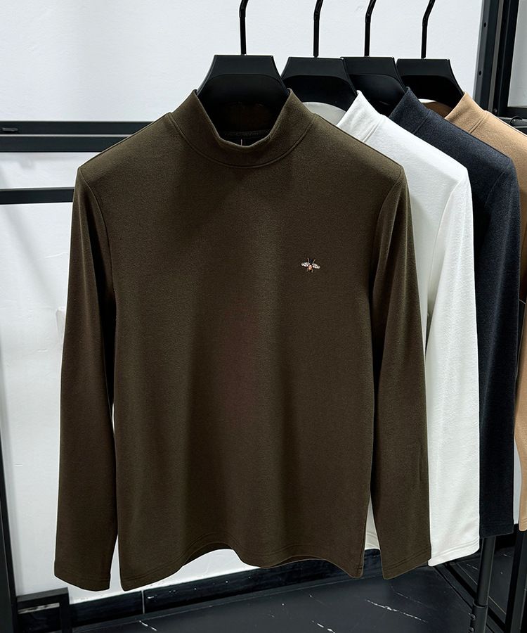 Premium Double-Layer Fleece Sweatshirt For Men – Slim-Fit Thermal Base Layer With Brushed Micro Velvet Interior, Semi-Turtleneck Winter Pullover_voghion.com