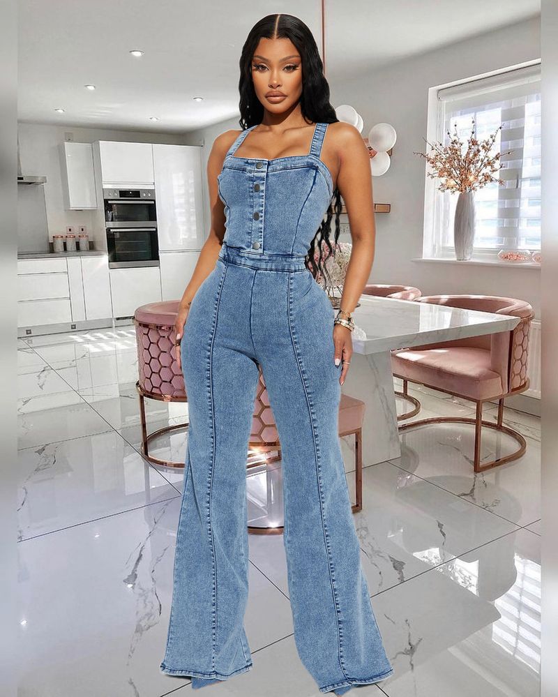 Damenbekleidung Plattform Damenmode lässig sexy Hosenträger Denim Overall weite Beinhose Schlaghose_voghion.com