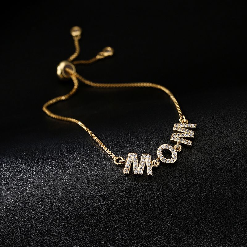 Bracelet pour la fête des mères, nouveau modèle, créatif, micro pavé de zircons, épissure de lettres, réglage par traction, sensation haut de gamme_voghion.com