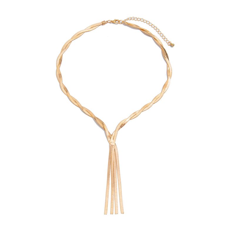 Hip Hop Metal Texture Flat Snake Bone Ins Cold Style Knotted Chain Clavicle Necklace_voghion.com