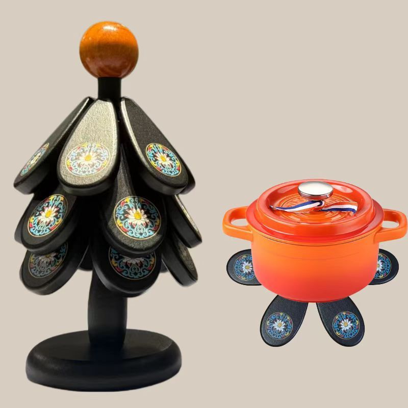 New Christmas Heat Insulation Table Decoration Creative Single Tree Solid Wood Anti-scald Foldable Placemat Coaster Bowl_voghion.com