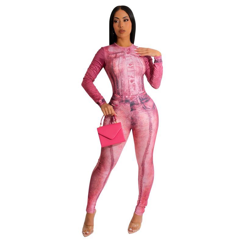 Roupas femininas macacão sexy justo estampado terno de duas peças_voghion.com