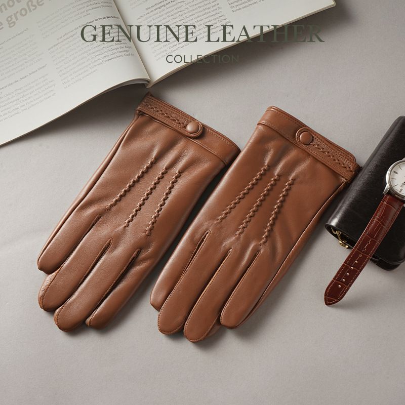 Echtlederhandschuhe für Herren, Herbst und Winter, fleecegefüttert, dick, warm, kältebeständig, zum Autofahren und Reiten_voghion.com