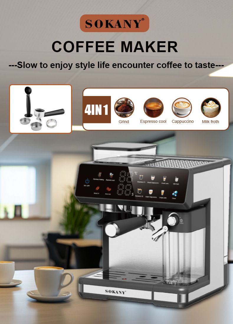 Automatic Espresso Coffee Machine With Built-in Grinder – Steam Pressure Brewing, Compact Design (220V EU Plug, 15-Cup Capacity, Black)_voghion.com