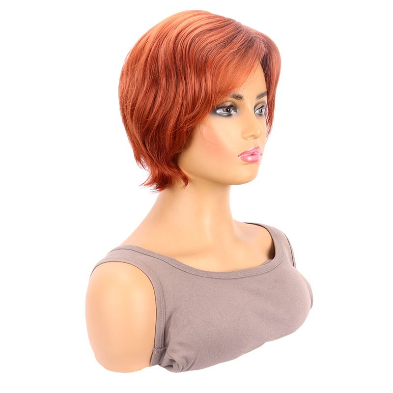 Ladies Orange Side Parted Short Straight Hair Fluffy Natural Short Wigs_voghion.com