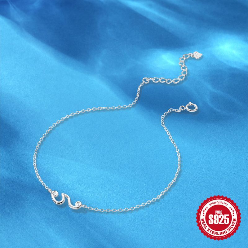Fashion Summer Style S Pure Silver Adjustable Wave Shape Personality Versatile Daily Small Anklet_voghion.com