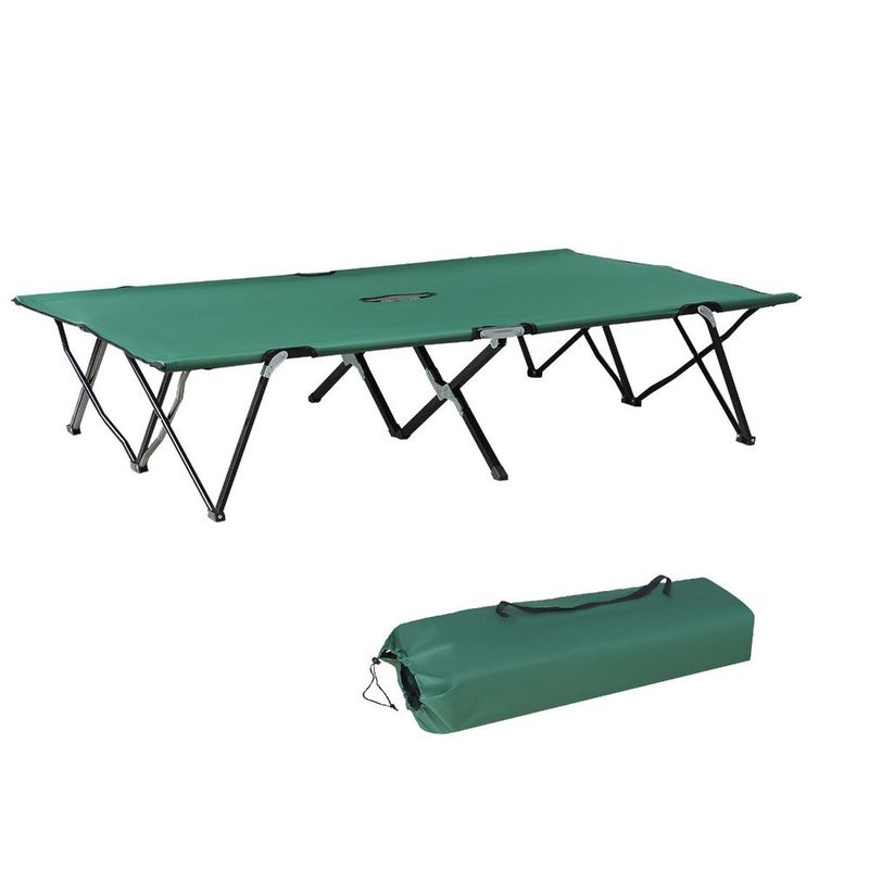 2 Person Folding Camp Cot For Adults, 50' Wide Outdoor Portable Sleeping Cot With Carry Bag, Elevated Camping Bed, Green_voghion.com