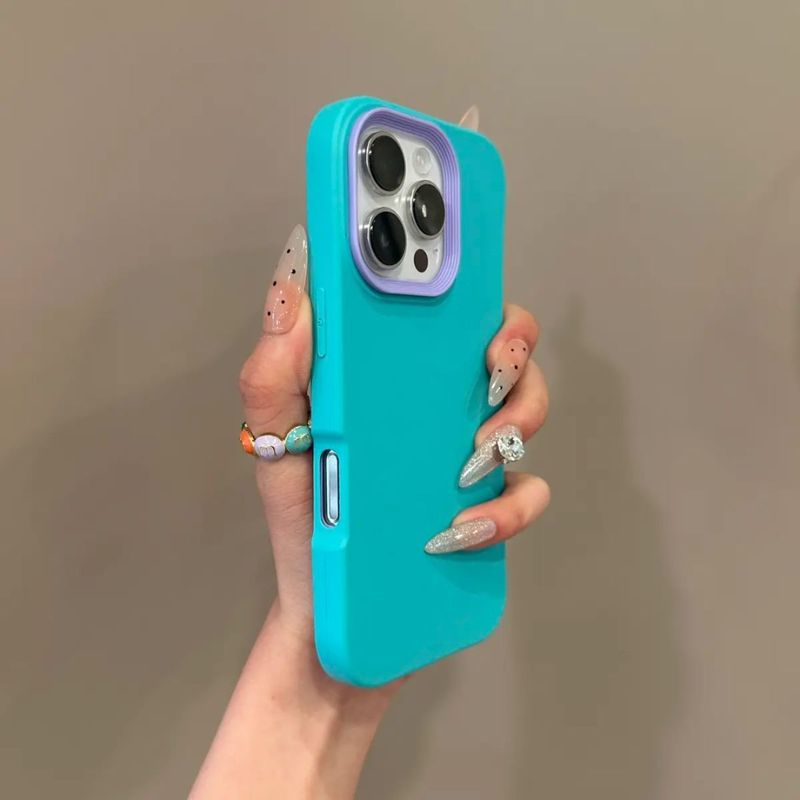 Lente de color block con tacto de piel 3 en 1 compatible con funda para iPhone 16 Pro Max mate 14/13/12_voghion.com