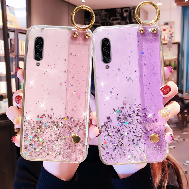 Wrist Strap Hand bracket Glitter Case For Samsung Galaxy A10 A20 A30 A40 A50 A60 A70 A80 A10S A20S A20E Wristband Silicone Cover_voghion.com