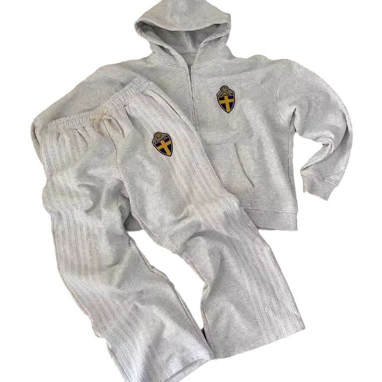 Męska odzież jesień i zima haftowany kaptur sweter spodnie garnitur high street fashion casual sportowy garnitur_voghion.com