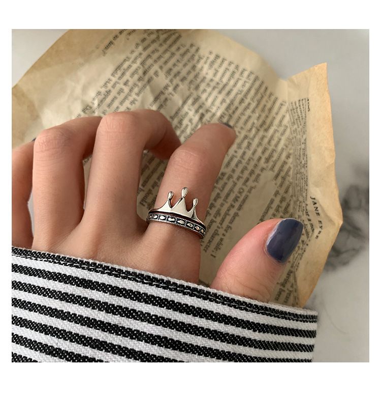 Ready Stock Sier Farbe Individualität Kreatives Design Krone Fisch Lotus Verstellbarer Ring Weiblich Retro Unregelmäßig Mode Exquisite_voghion.com