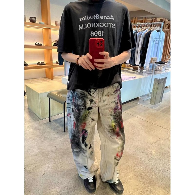 Unbranded Harajuku Trend Versatile Simple Fashionable Artistic Ins Denim Pants Lazy New Style_voghion.com