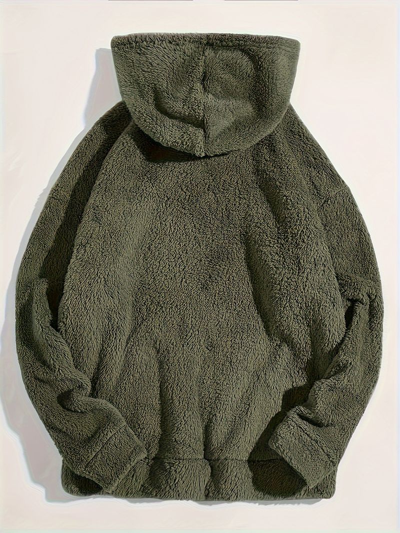 Casual polar fleece loose sweatshirt jacket with hood to keep warm_voghion.com