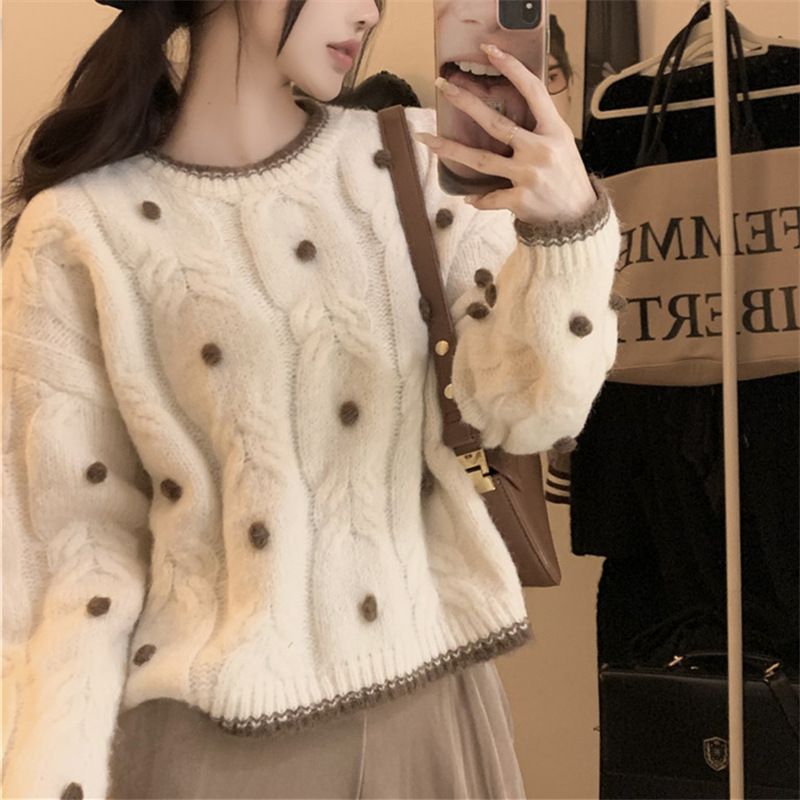 Sanfter Wind, weicher, wachsartiger Pullover in Kontrastfarbe, dicker, kurzer Strickpullover mit Designgefühl für Damen_voghion.com