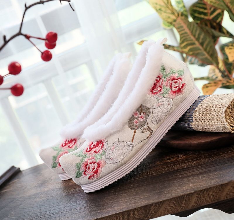 Schleife im Hanfu-Stil für Damen, bestickte, erhöhte Zehenpartie, antike Kostüm-Stoffschuhe, Studenten_voghion.com