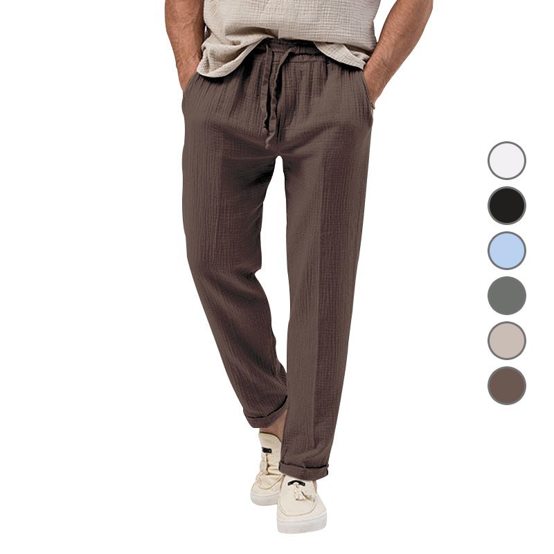 2023 Summer Breathable Solid Color Bubble Plus Size Loose Men's Casual Pants_voghion.com