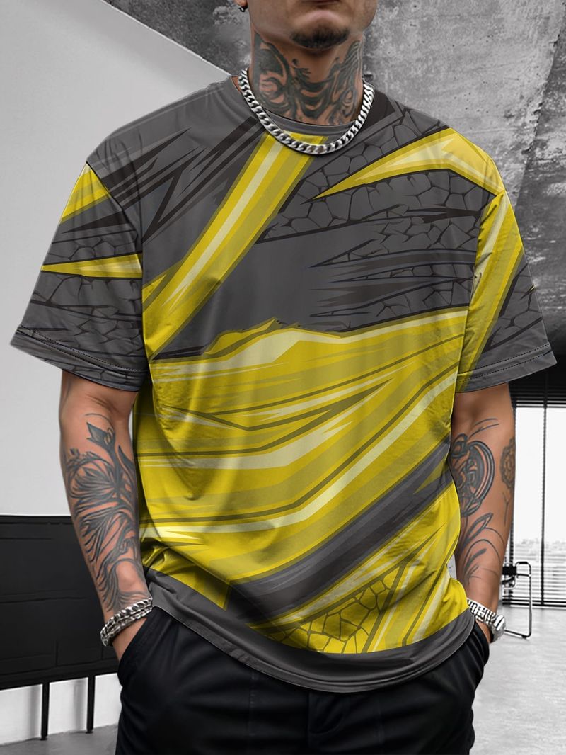 Camicia estiva da uomo a maniche corte, sportiva, comoda e traspirante, effetto seta ghiacciata, con effetto tie-dye a contrasto_voghion.com