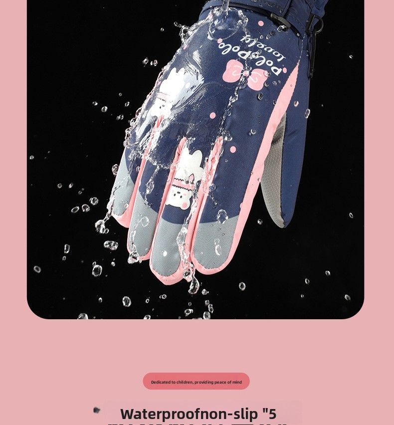 Luvas de inverno infantis para esqui com forro de lã, compatíveis com telas sensíveis ao toque, ideais para ciclismo, com cinco dedos, antiderrapantes, à prova de vento, perfeitas para crianças e estudantes._voghion.com