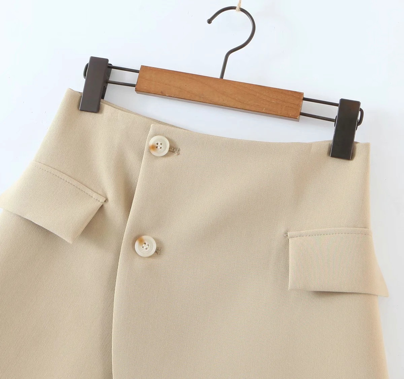 Dames 2021 Lente Nieuw Kort Pak Jasje Met Schuine Knopen + Hoge Taille Zak Rok_voghion.com