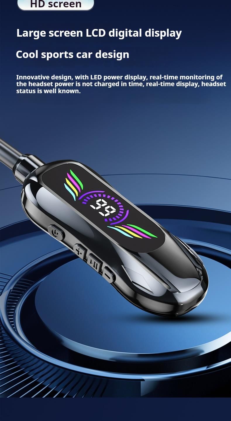 Cuffie Bluetooth wireless con archetto da collo, display LED, suono stereo a forma di auto sportiva, auricolari magnetici in-ear, auricolari sportivi per giocatori_voghion.com