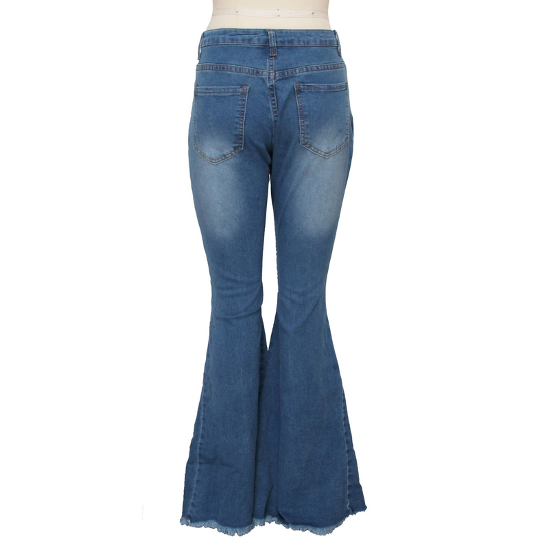 Women's clothing HSF2347 fashion versatile wide-leg washed stretch denim bell-bottom pants_voghion.com