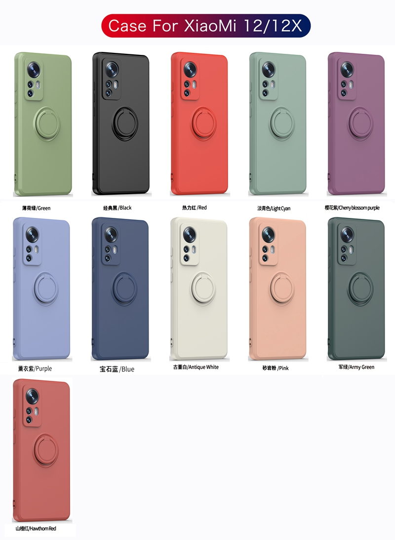 Etui z płynnego silikonu do Xiaomi Mi 12 12S Pro 11 Lite 5G NE Pokrywa Pierścień z uchwytem Etui na telefon do Xiaomi Mi 10S 10T Lite 11T_voghion.com