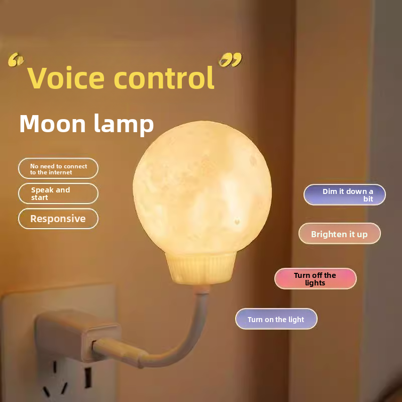 Luce notturna lunare con controllo vocale intelligente, USB, protezione per gli occhi, per la camera da letto, per bambini, Internet, celebrità, esplosione, lampada da comodino_voghion.com