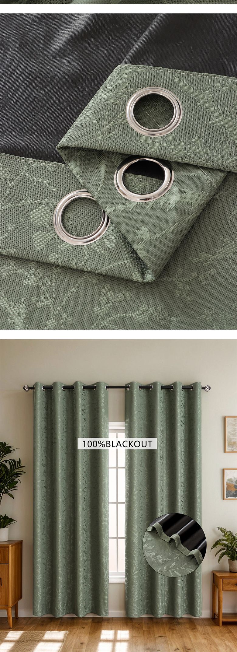 Blackout Curtains With Jacquard Design For Living Room & Bedroom - Thermal Insulated, 100% Light Blocking, 1 Panel (Orange/Green)_voghion.com