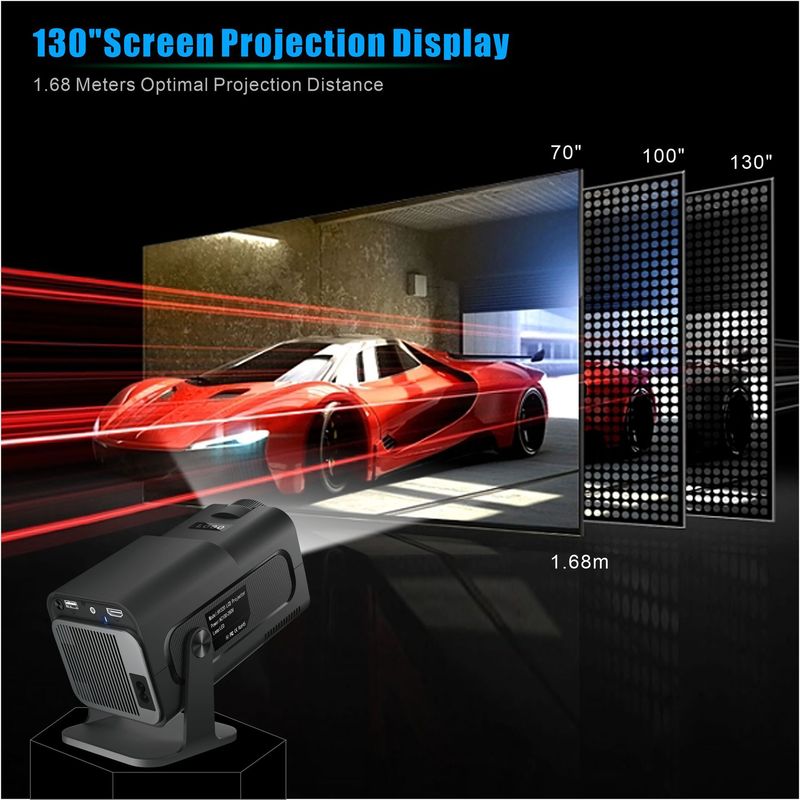 Przenośny projektor 4K z automatyczną korekcją 130-calowy wyświetlacz | WiFi Bluetooth | Android 11.0 do wieczorów filmowych w kinie domowym (bez wbudowanych głośników)_voghion.com
