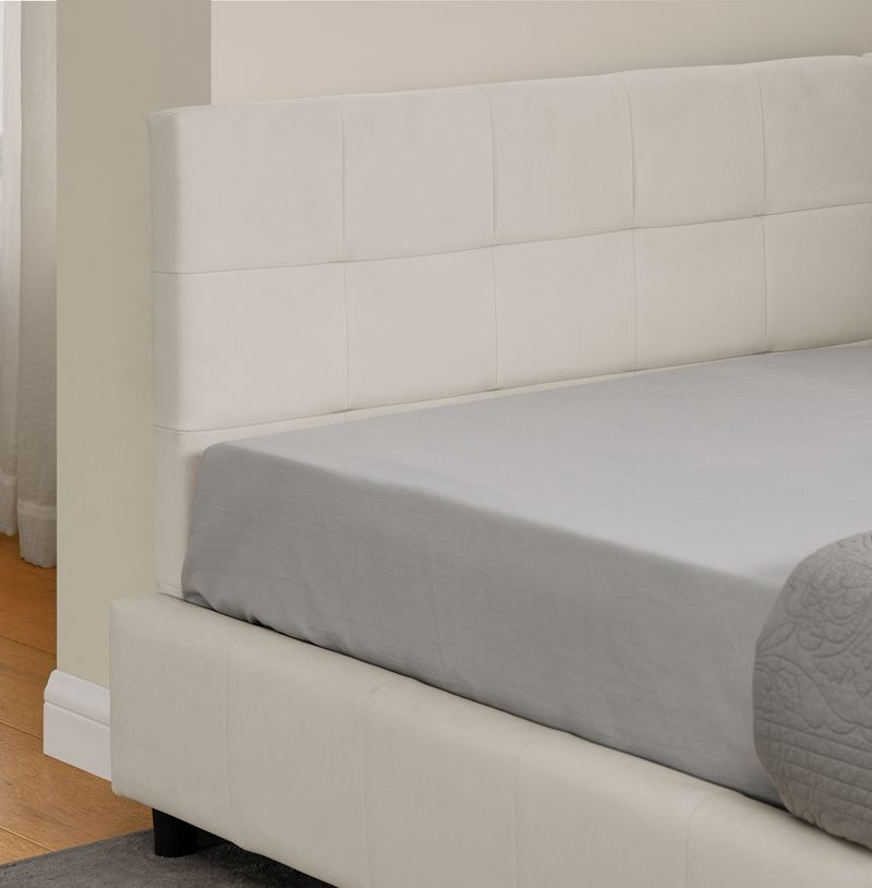 Einzelbett 90x200cm, Samtbezug, Hohe Rückenlehne, Beige_voghion.com