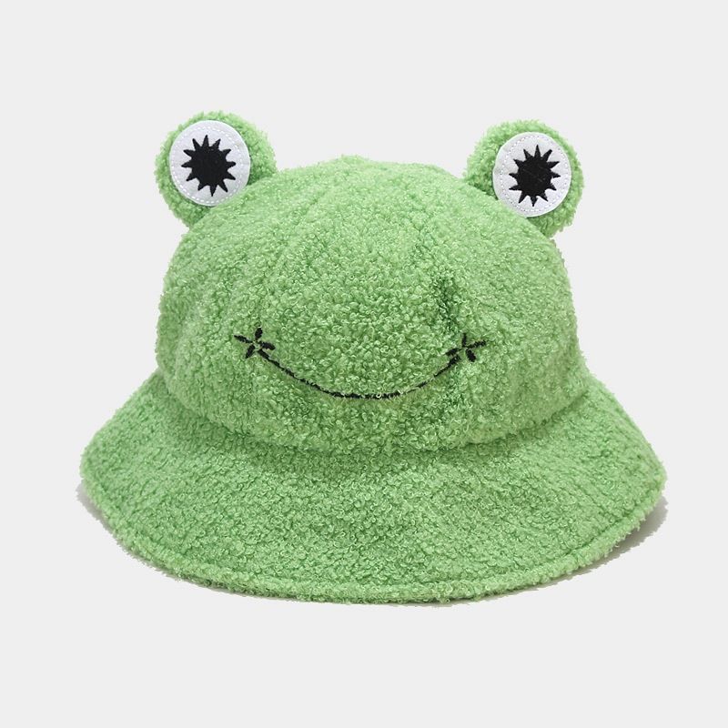 Nuevo y lindo sombrero de cubo de rana para hombres y mujeres, sombrero de peluche de otoño e invierno, sombrero de lavabo para estudiantes._voghion.com