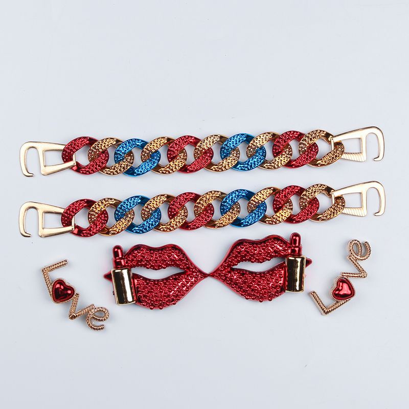 Instagram Popular Red Sexy Lips Rouge For Crocs Hole Shoes DIY Ornaments Shoes Accessories Removable Chain Shoe Charms Jewelry Set_voghion.com