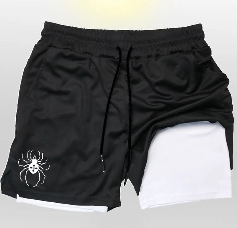 Premium Products 2025 New Dark Spider Printed Men's 2-in-1 Double Layer Shorts For Fitness, Running, Sports And Leisure_voghion.com