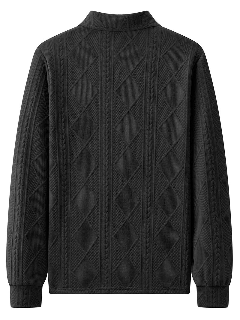 Conjunto de polo y sudadera con rayas de trigo texturizado para hombre: conjunto retro de manga larga con capas para uso informal._voghion.com