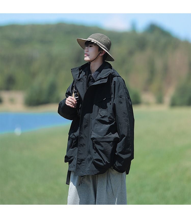 Military green mountain style functional assault suit men's spring hooded windproond waterproof vintage work jacket_voghion.com