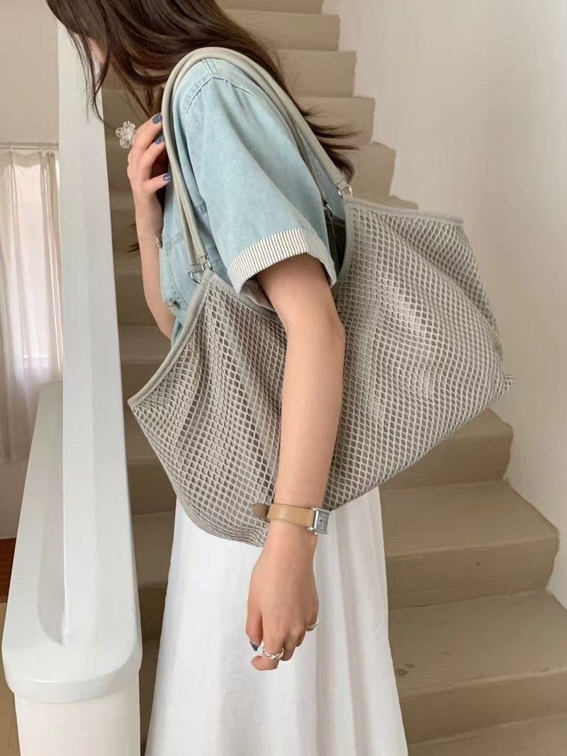 Borsa tote grande capacità da donna, in rete cava, per spiaggia, viaggi e vacanze_voghion.com
