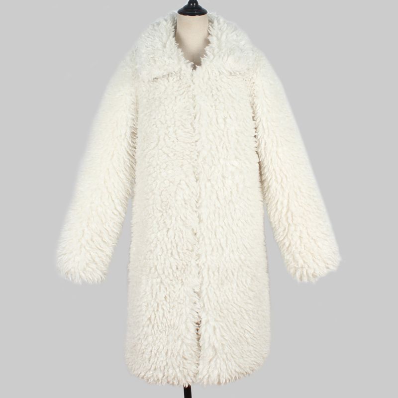 Damenbekleidung Herbst und Winter Kunstpelz Plüsch Revers Warmer langer Mantel_voghion.com